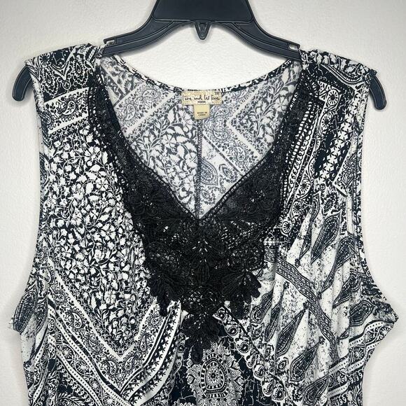 One World Live & Let Live Boho Sleeveless Black White Handkerchief Hem Size 3X - Picture 3 of 11
